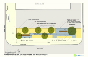 A layout for the park to be placed on the spot of the building collapse.