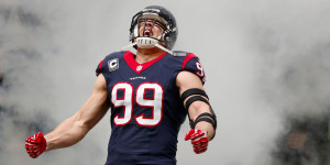 HOUSTON, TX - DECEMBER 22: J.J. Watt #99 of the Houston Texans enters the field before the game against the Denver Broncos at Reliant Stadium on December 22, 2013 in Houston, Texas. (Photo by Scott Halleran/Getty Images)
