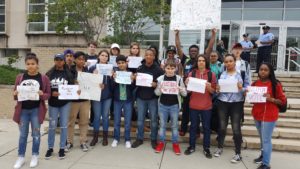 Some of the SLA students who attended the SRC vote on the school's lease renewal. 